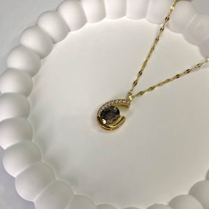 Çelik Gold Siyah Taşlı Kolye