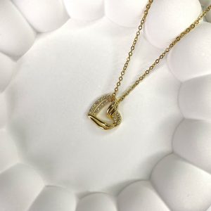 Çelik Gold Taşlı Kalp Kolye