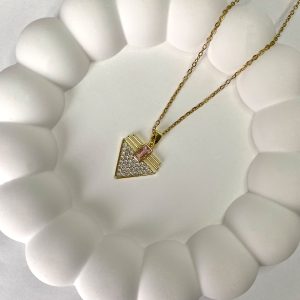 Çelik Pembe Taşlı Serenay Kolye